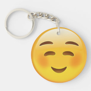 Weißes lächelndes Gesicht Emoji Schlüsselanhänger
