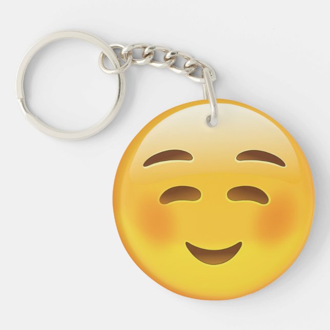 Weißes lächelndes Gesicht Emoji Schlüsselanhänger (Vorderseite)