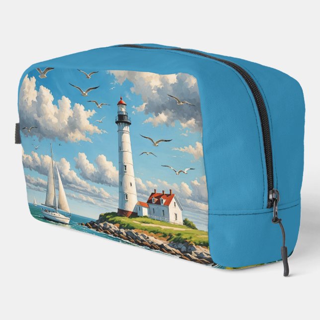 Weißes Leuchtturm mit Segelboot Waschbeutel (Rechte Ecke)