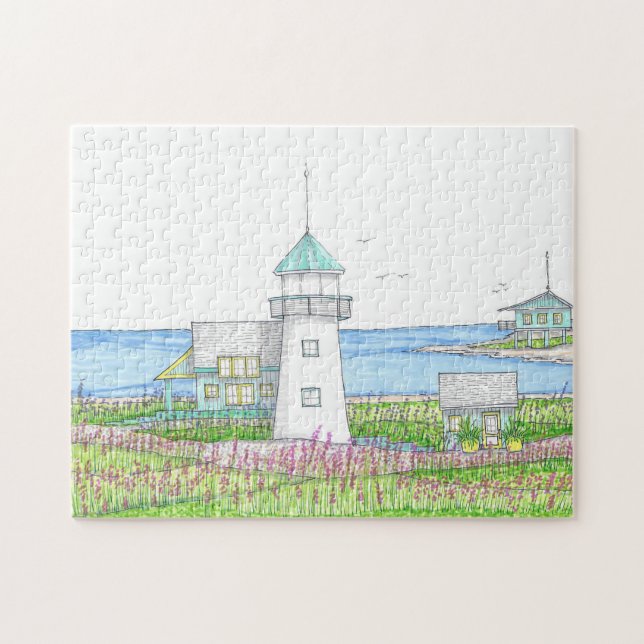 Weißes Leuchtturm-Puzzle Puzzle (Horizontal)
