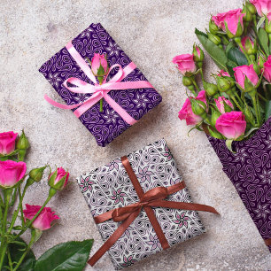 Weißes Lila Abstraktes Blumenmuster Druckmuster Geschenkpapier Set