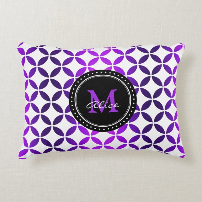 Weißes lila abstraktes Kreis-Muster Dekokissen (Vorderseite)