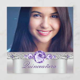 Weißes lila Foto Quinceanera Invitaitons Einladung