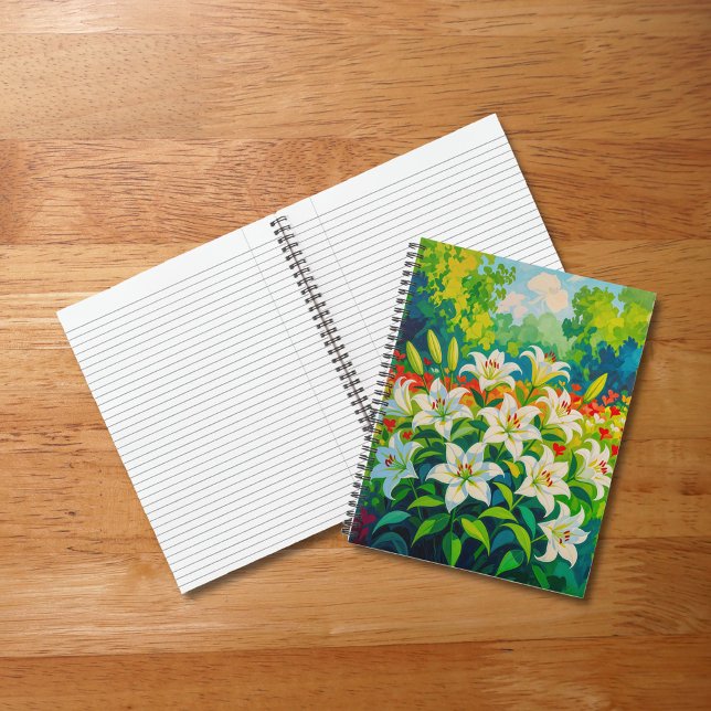 Weißes Lilien Notizbuch (Notebook with white lilies)