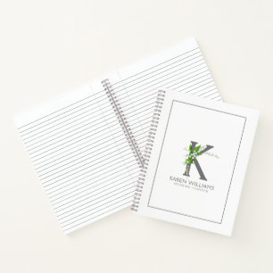 Weißes Lilly individuell anpassbares Floral Monogr Notizbuch