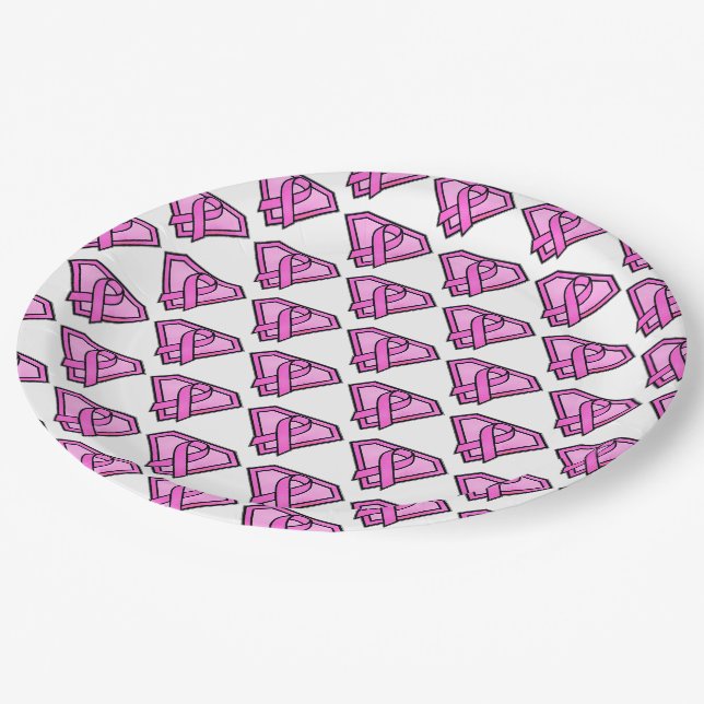 Weißes Logo "Brust Cancer Awareness Diamond" Pappteller (Schrägansicht)