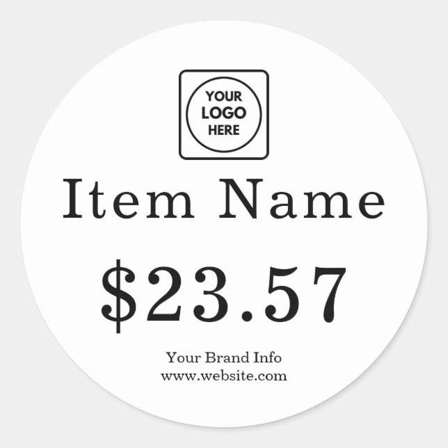Weißes Logo | Einfache Preismarke für benutzerdefi Runder Aufkleber (Vorderseite)
