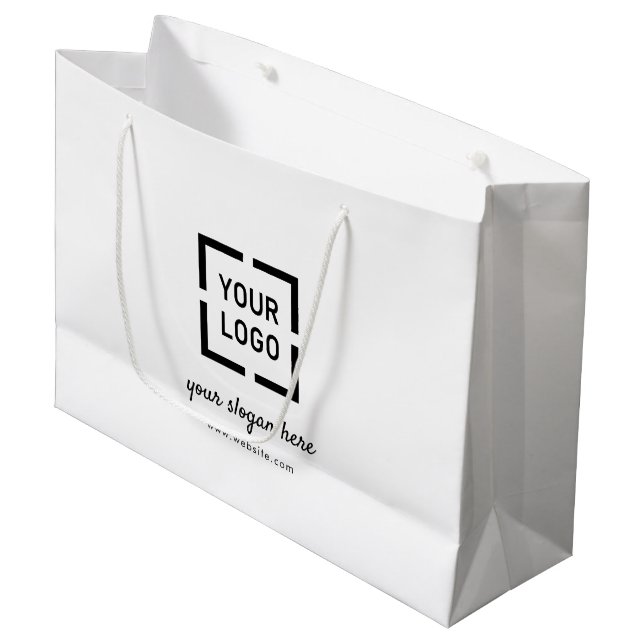 Weißes Logo für Werbezwecke Große Geschenktüte (Vorderseite Schrägansicht)