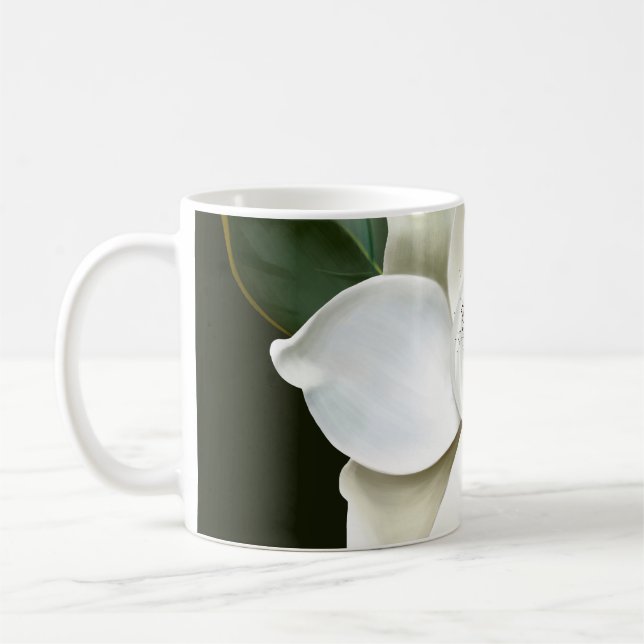 Weißes Magnolia Grüner Hintergrund Kaffeetasse (Links)