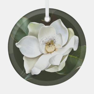 Weißes Magnolia Grüner Hintergrund Ornament Aus Glas