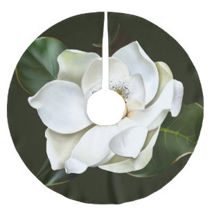 Weißes Magnolia Grüner Hintergrund Polyester Weihnachtsbaumdecke