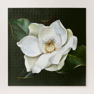 Weißes Magnolia Grüner Hintergrund Puzzle