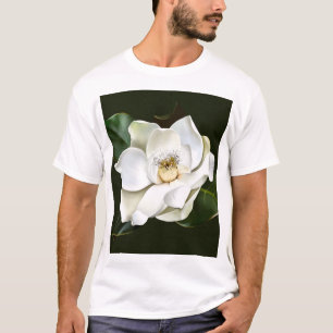 Weißes Magnolia Grüner Hintergrund T-Shirt