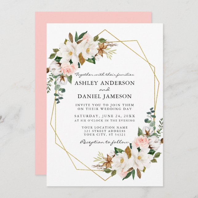 Weißes Magnolias Rosengarten Goldhochzeit Einladung (Vorne/Hinten)