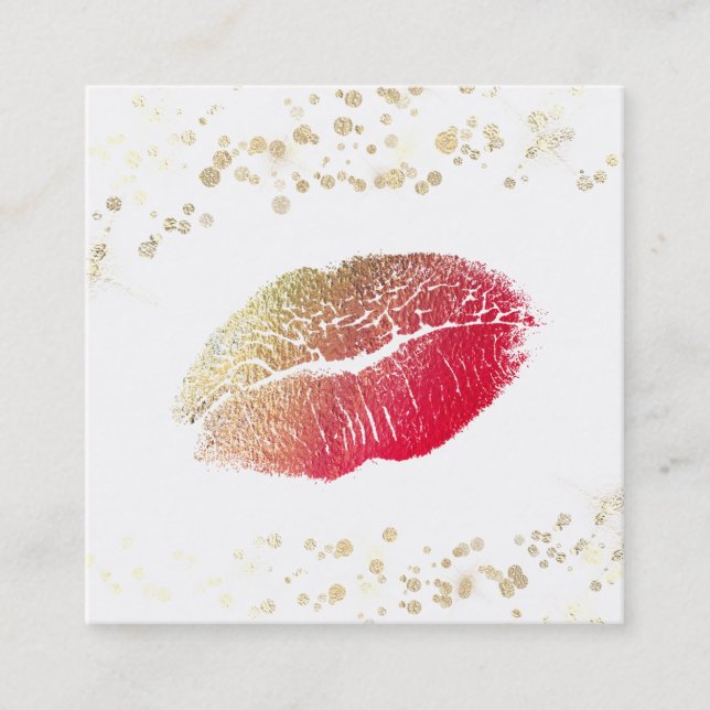 *~* Weißes Makeup Rote Lips Gold Confetti Quadratische Visitenkarte (Vorderseite)