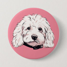 Weißes Maltipoo Dog Button Abzeichen