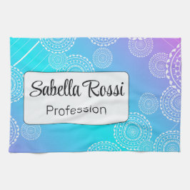 Weißes Mandala auf Aqua Pink Blend Regenbogen Weiß Geschirrtuch