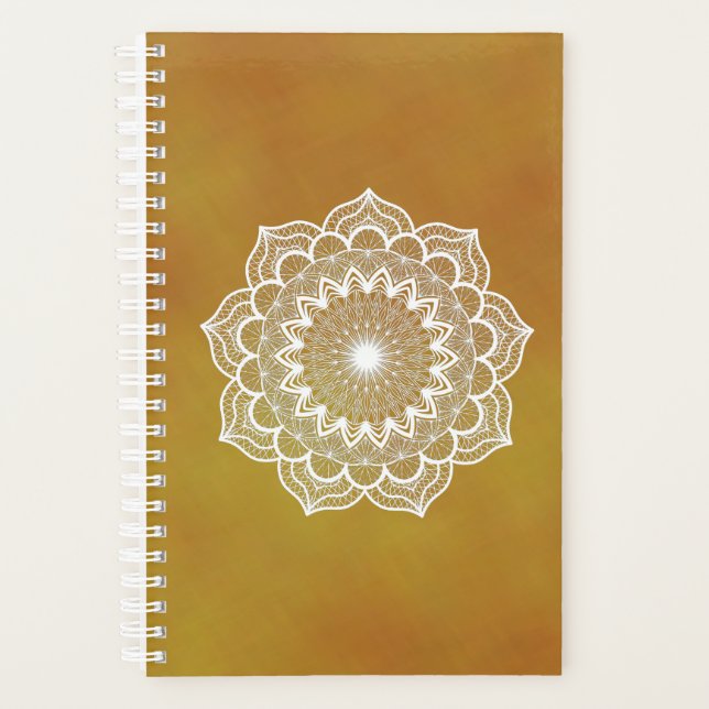 Weißes Mandala auf goldenem Hintergrund Planer (Vorderseite)