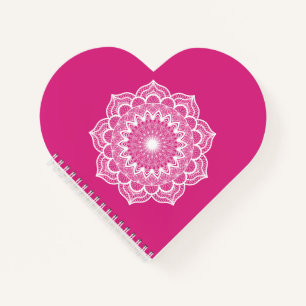 Weißes Mandala auf rosa Hintergrund Notizbuch