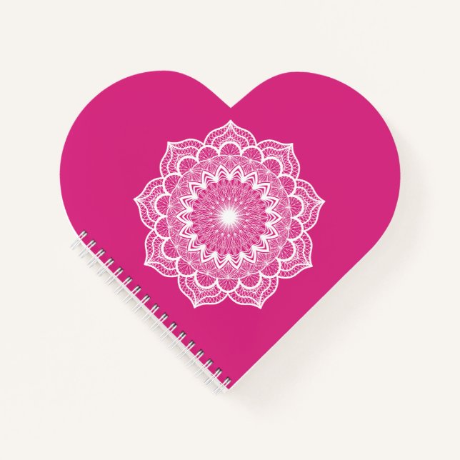 Weißes Mandala auf rosa Hintergrund Notizbuch (Vorderseite)