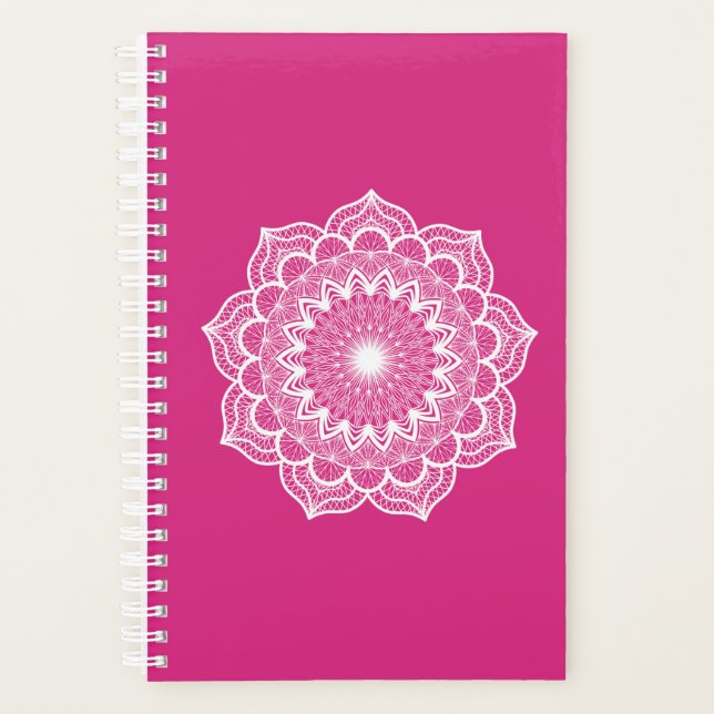 Weisses Mandala auf rosa Hintergrund Planer (Vorderseite)