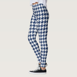 Weißes Marine-Blau Large Pied De Poule Houndstooth Leggings