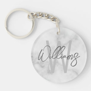 Weißes Marmor Schriftzug Personalisiertes Monogram Schlüsselanhänger