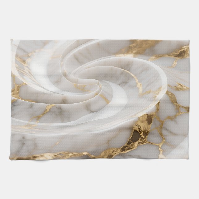 Weißes Marmorgold-Swirbelmuster Geschirrtuch (Horizontal)