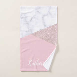 Weißes Marmorrosa des eleganten girly Badhandtuch Set