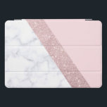 weißes Marmorrosa des eleganten girly iPad Pro Cover<br><div class="desc">Stilvoller und eleganter geometrischer Imitat-Rosen-GoldGlitter,  weißer Marmor und rosa Farbblock.</div>