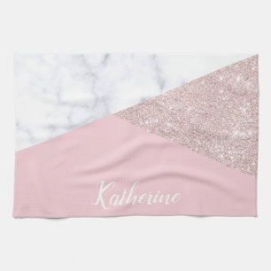 Weißes Marmorrosa des eleganten girly Küchentuch