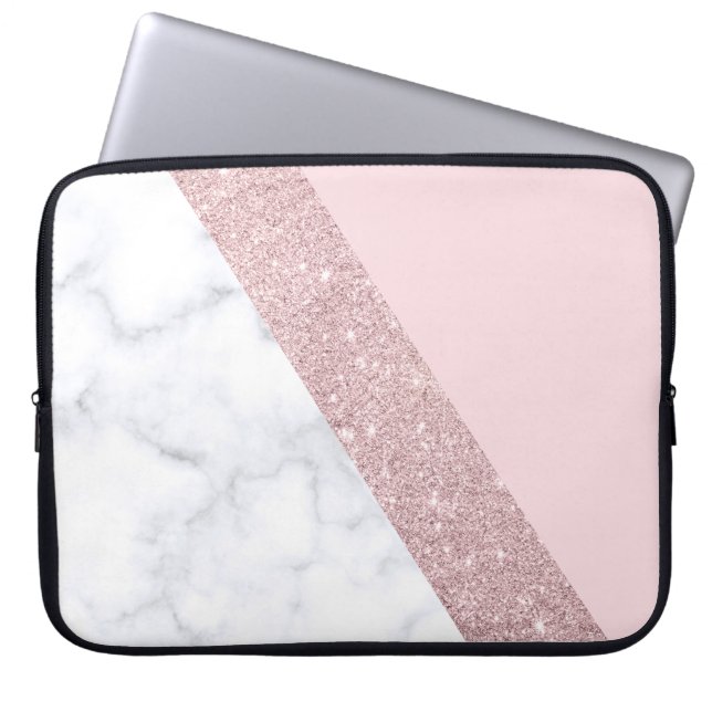 weißes Marmorrosa des eleganten girly Laptopschutzhülle (Vorderseite)