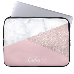 Weißes Marmorrosa des eleganten girly Laptopschutzhülle