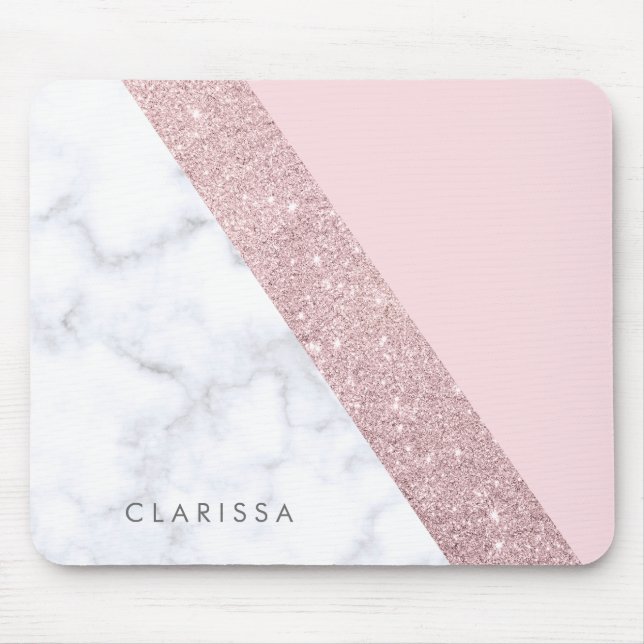 weißes Marmorrosa des eleganten girly Mousepad (Vorne)