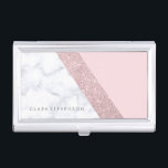 weißes Marmorrosa des eleganten girly Visitenkarten Dose<br><div class="desc">Stilvoller und eleganter geometrischer Imitat-Rosen-GoldGlitter,  weißer Marmor und rosa Farbblock.</div>