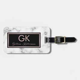 Weißes MarmorRosen-Goldmit Monogramm Name Gepäckanhänger