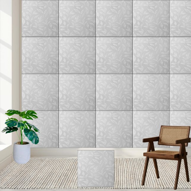 Weißes Mattiertes Leaf-Design Fliese (White Botanical Frosted Leaf Design Ceramic Tile)