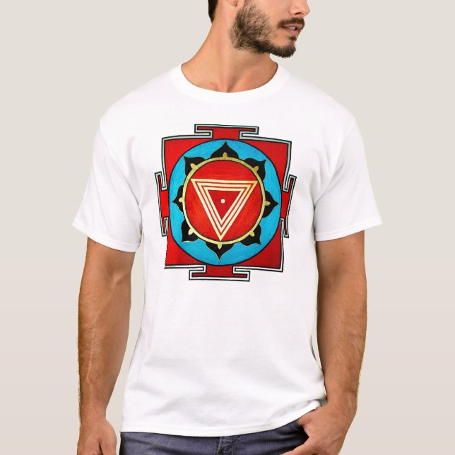 Weißes mehrfarbiges Kali Yantra T-Shirt (Vorderseite)