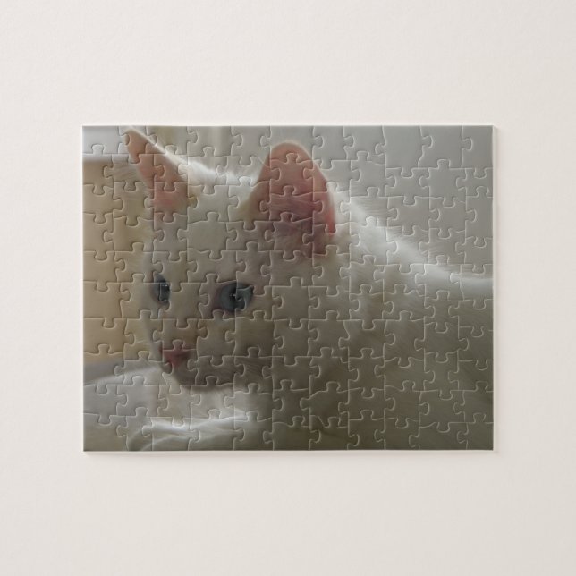 Weißes Miezekatze-Puzzlespiel Puzzle (Horizontal)