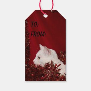 Weißes Miezekatzekatze Weihnachten Geschenkanhänger