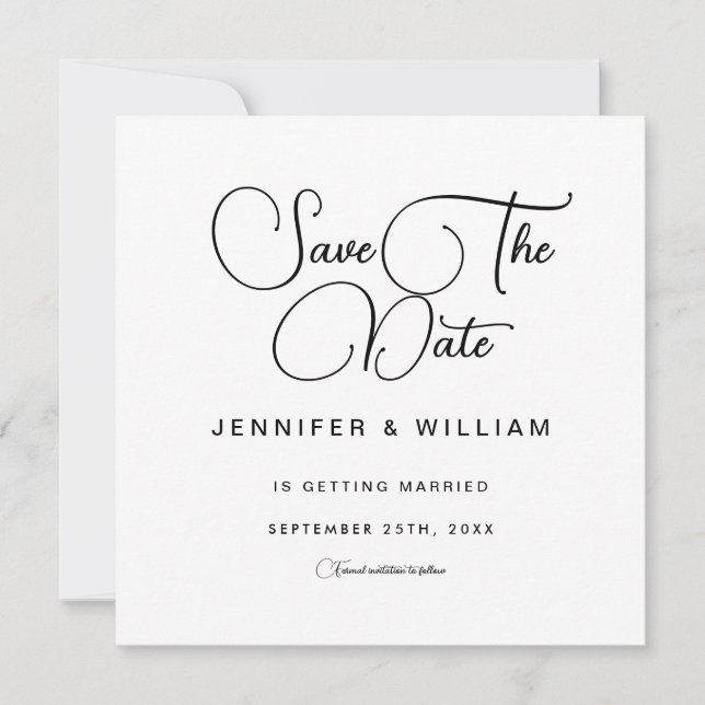 Weißes Minimalistisch Einfaches Elegantes Design Save The Date (Vorderseite)