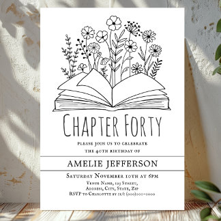Weißes Minimalistisches Buch 40. Geburtstag Einladung