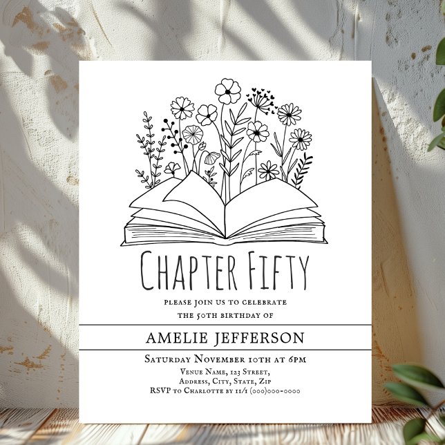 Weißes Minimalistisches Buch 50. Geburtstag Einlad (Von Creator hochgeladen)