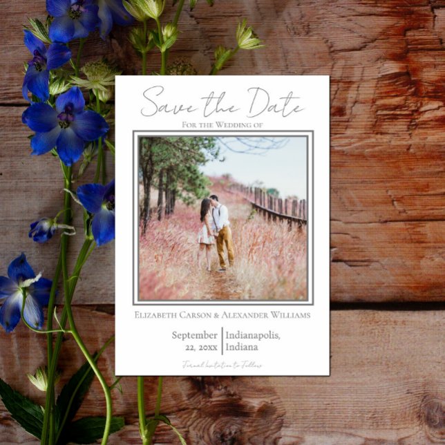 Weißes Minimalistisches Foto Save the Date (White Minimalist Photo Save the Date)
