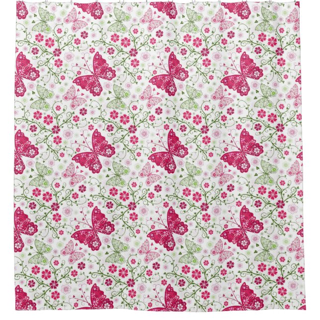 Weißes mit Blumenmuster Duschvorhang (Vorderseite)