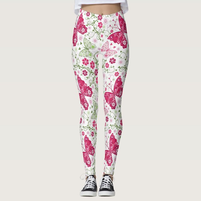 Weißes mit Blumenmuster Leggings (Vorderseite)