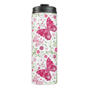 Weißes mit Blumenmuster Thermosbecher