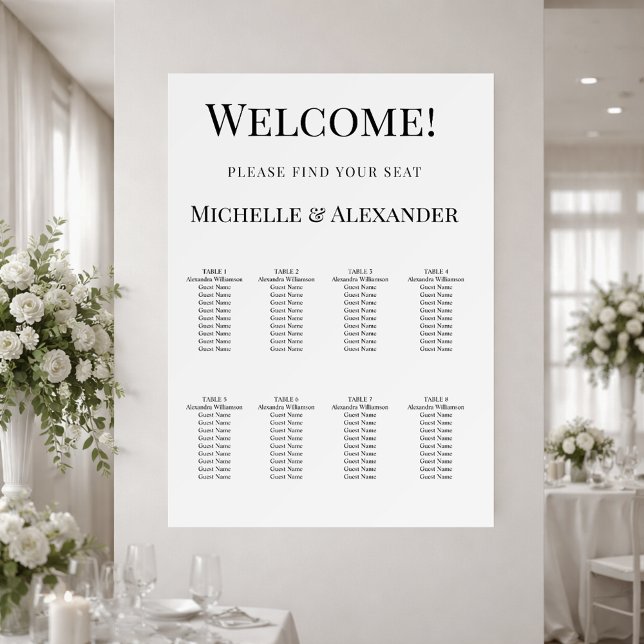 Weißes modernes einfaches Hochzeitssitzplan Poster (Von Creator hochgeladen)