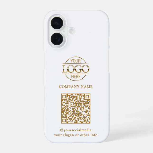 Weißes modernes Geschäftslogo & QR-Code-Promotion iPhone 16 Hülle (Rückseite)