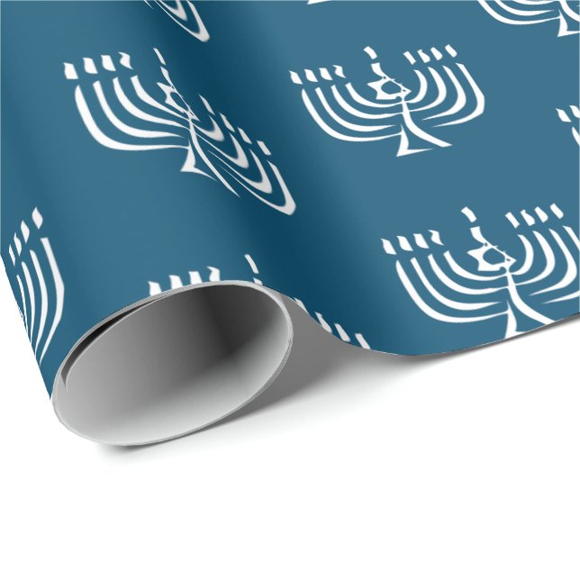 Weißes, modernes Menorah Wrapping Paper Geschenkpapier (Rolleneckpunkt)